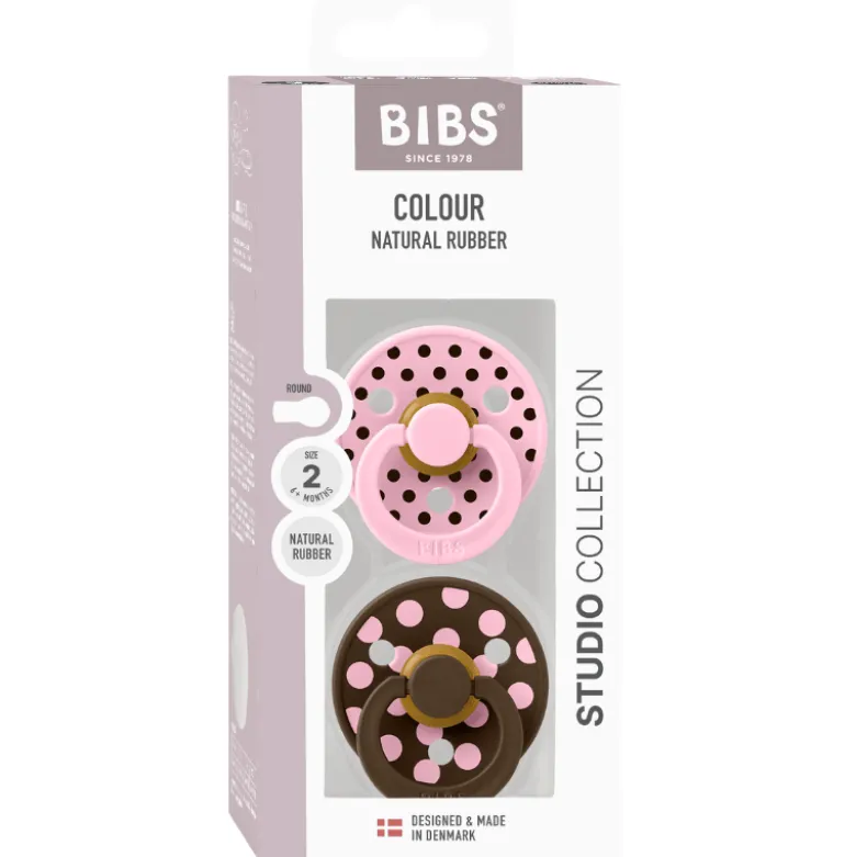 Bibs Pacifier Studio Colour Polka Latex Size 2 Baby Pink/Mocha (2 stk)