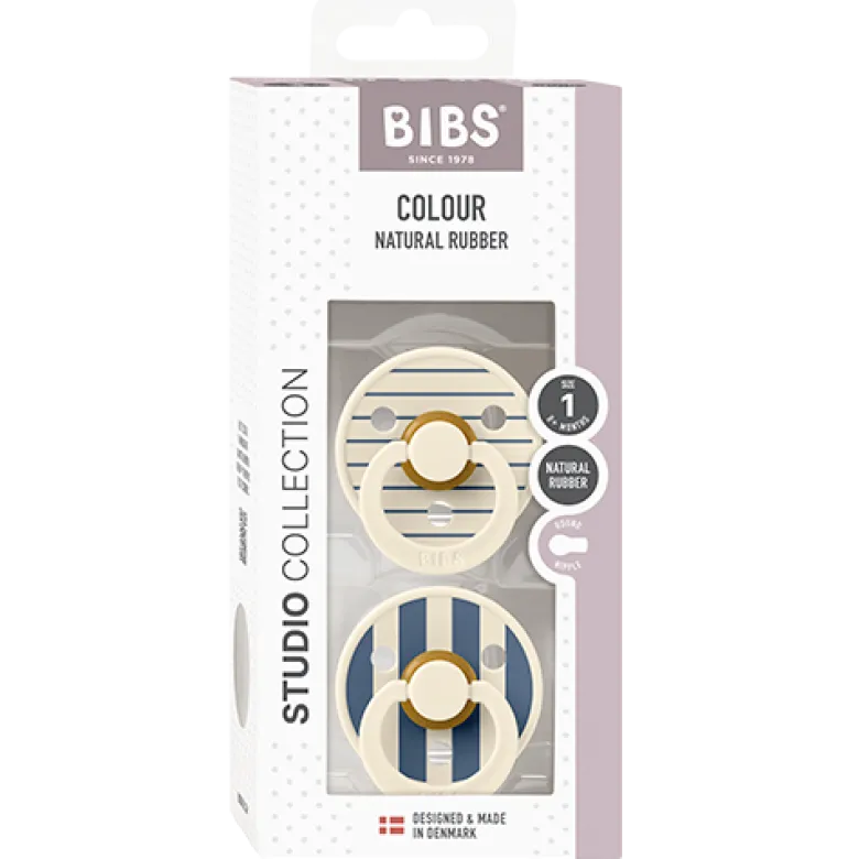 Bibs Pacifier Studio Colour Pin Latex Size 1 Ivory Steel Blue Mix (2 stk)