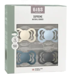 Bibs Pacifier Supreme Latex Size 1 Ivory/Baby Blue/Petrol/Iron (4 stk)