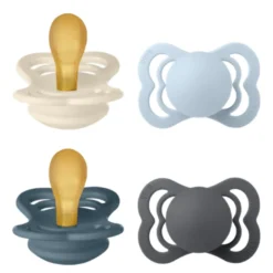 Bibs Pacifier Supreme Latex Size 1 Ivory/Baby Blue/Petrol/Iron (4 stk)