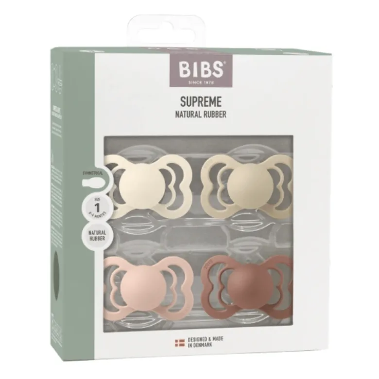 Bibs Pacifier Supreme Latex Size 1 Ivory/Vanilla/Blush/Woodchuck (4 stk)
