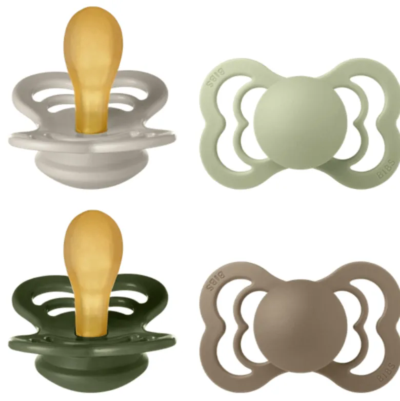 Bibs Pacifier Supreme Latex Size 2 Sand/Sage/Huntergreen/Dark Oak (4 stk)