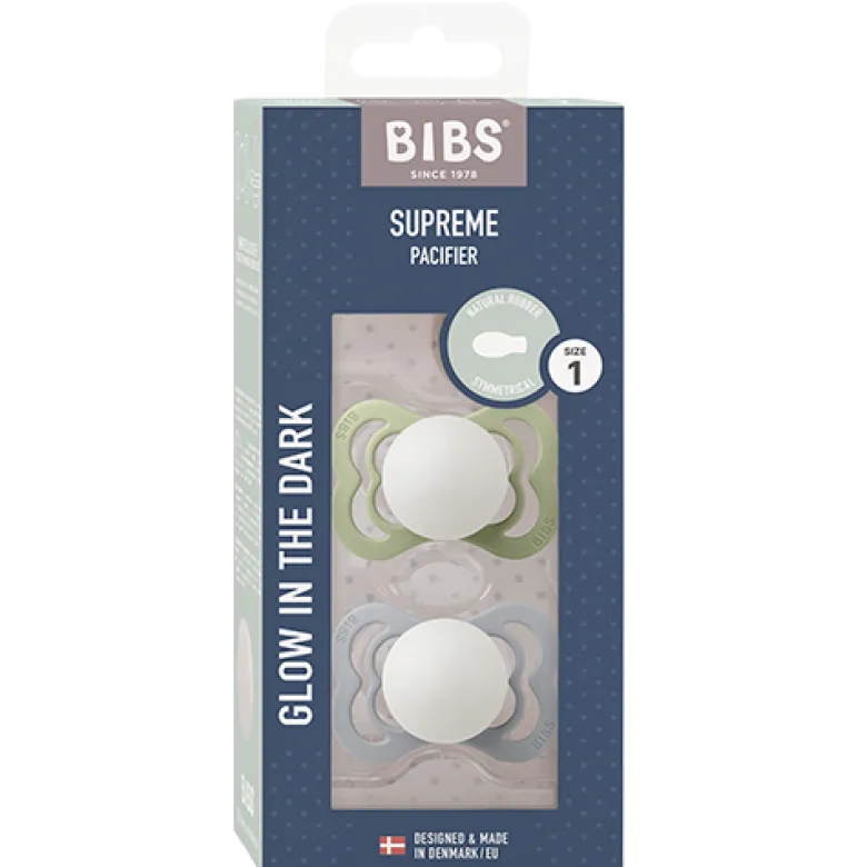 Bibs Pacifier Supreme Latex Size 1 Sage Glow/Cloud Glow (2 stk)