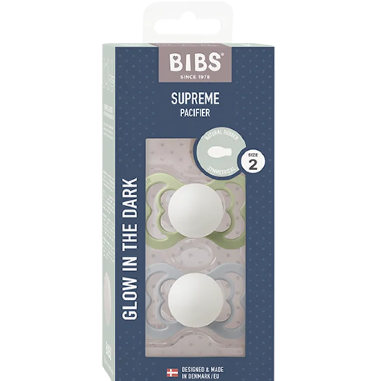 Bibs Pacifier Supreme Latex Size 2 Sage Glow/Cloud Glow (2 stk)
