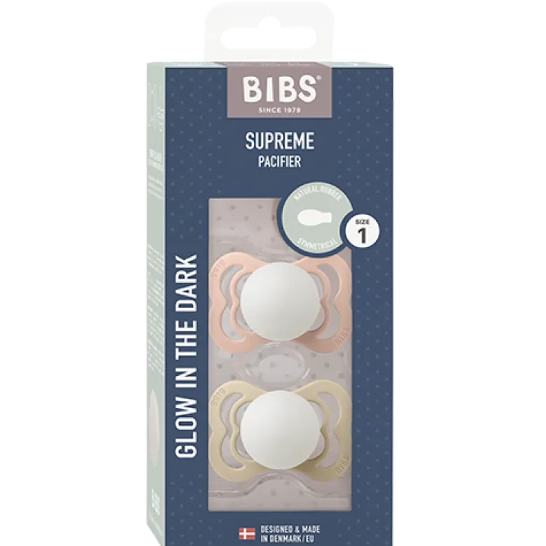 Bibs Pacifier Supreme Latex Size 1 Blush Glow/Vanilla Glow (2 stk)