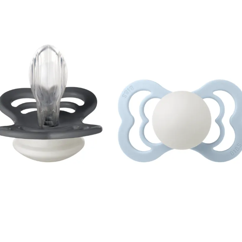 Bibs Pacifier Supreme Silicone Size 2 Iron Glow/Baby Blue Glow (2 stk)