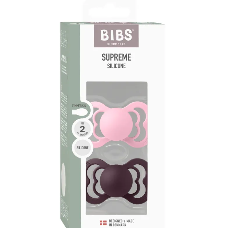 Bibs Pacifier Supreme Silicone Size 2 Baby Pink/Plum (2 stk)