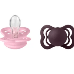Bibs Pacifier Supreme Silicone Size 1 Baby Pink/Plum (2 stk)