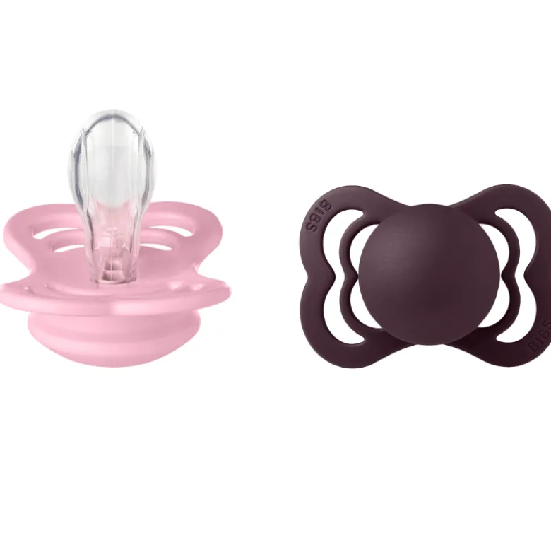 Bibs Pacifier Supreme Silicone Size 1 Baby Pink/Plum (2 stk)