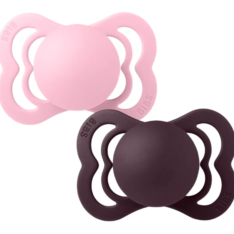 Bibs Pacifier Supreme Silicone Size 1 Baby Pink/Plum (2 stk)