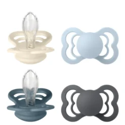 Bibs Pacifier Supreme Silicone Size 2 Ivory/Baby Blue/Petrol/Iron (4 stk)