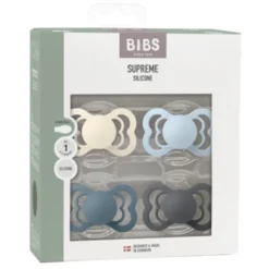 Bibs Pacifier Supreme Silicone Size 1 Ivory/Baby Blue/Petrol/Iron (4 stk)
