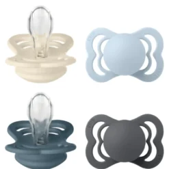 Bibs Pacifier Supreme Silicone Size 1 Ivory/Baby Blue/Petrol/Iron (4 stk)