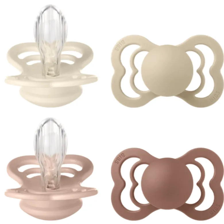 Bibs Pacifier Supreme Silicone Size 2 Ivory/Vanilla/Blush/Woodchuck (4 stk)