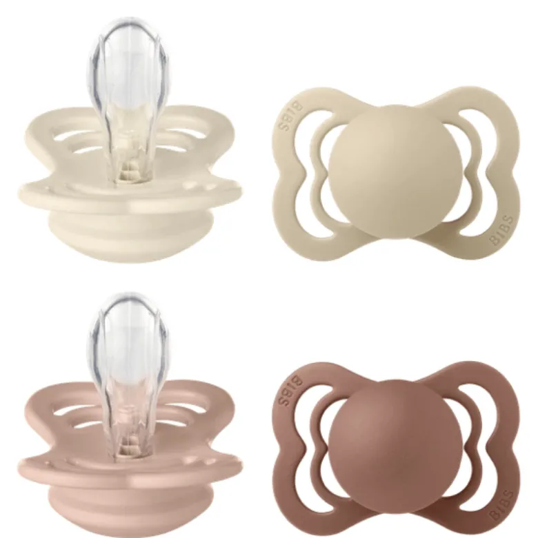 Bibs Pacifier Supreme Silicone Size 1 Ivory/Vanilla/Blush/Woodchuck (4 stk)
