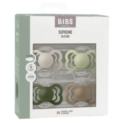 Bibs Pacifier Supreme Silicone Size 1 Sand/Sage/Huntergreen/Dark Oak (4 stk)