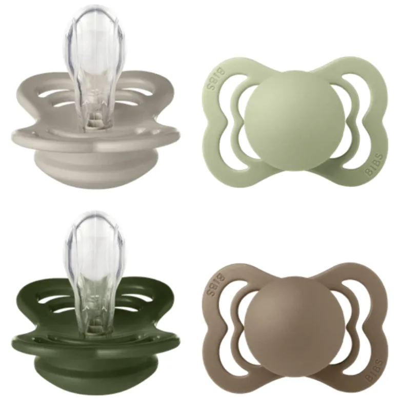 Bibs Pacifier Supreme Silicone Size 1 Sand/Sage/Huntergreen/Dark Oak (4 stk)