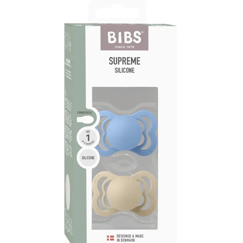 Bibs Pacifier Supreme Silicone Size 1 Vanilla/Sky Blue (2 stk)