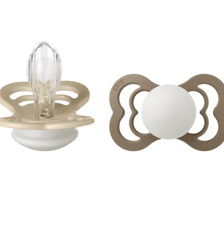 Bibs Pacifier Supreme Silicone Size 2 Vanilla Glow/Dark Oak Glow (2 stk)
