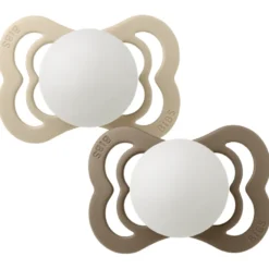 Bibs Pacifier Supreme Silicone Size 1 Vanilla Glow/Dark Oak Glow (2 stk)