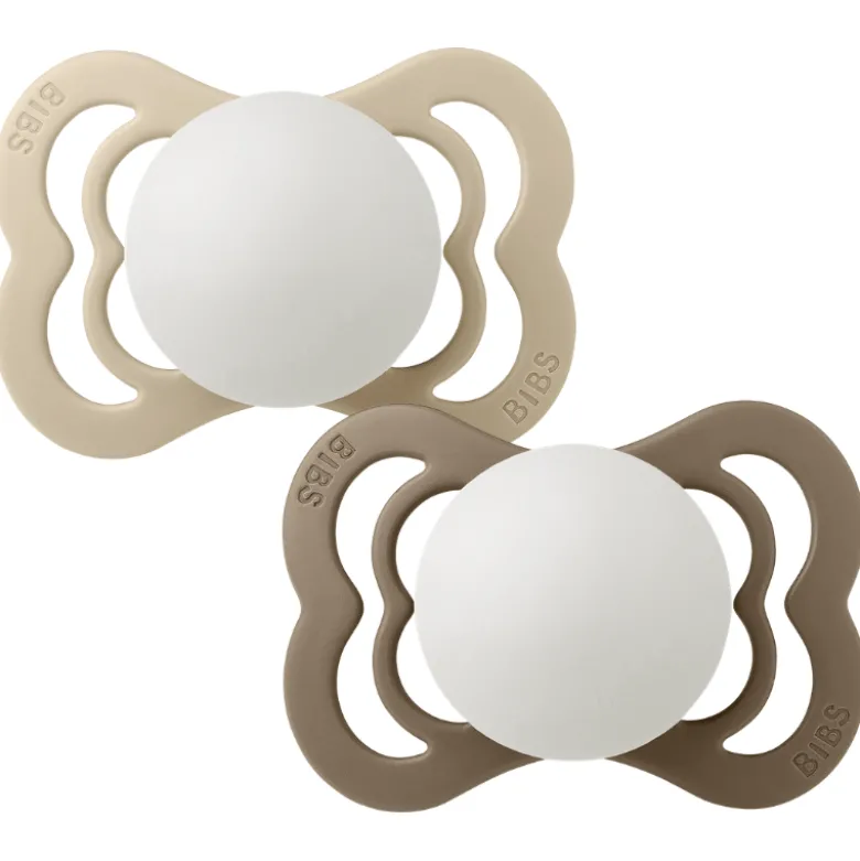 Bibs Pacifier Supreme Silicone Size 1 Vanilla Glow/Dark Oak Glow (2 stk)