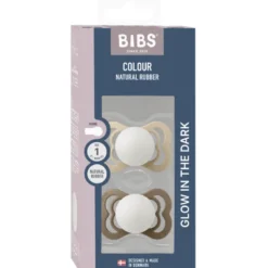 Bibs Pacifier Supreme Silicone Size 1 Vanilla Glow/Dark Oak Glow (2 stk)