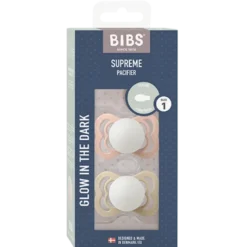Bibs Pacifier Supreme Silicone Size 1 Blush Glow/Vanilla Glow (2 stk)