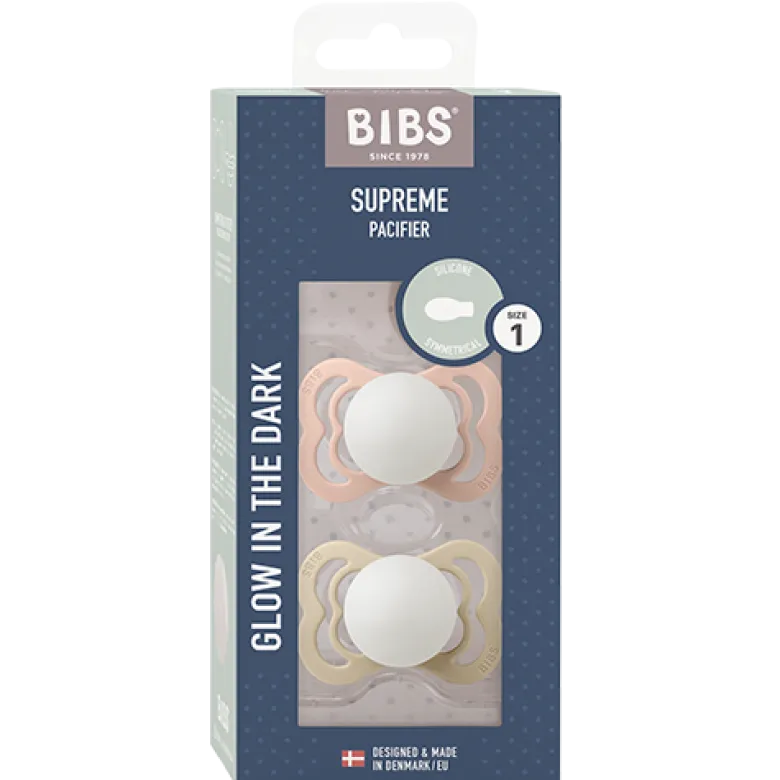 Bibs Pacifier Supreme Silicone Size 1 Blush Glow/Vanilla Glow (2 stk)