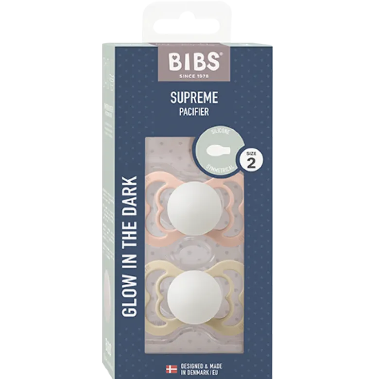 Bibs Pacifier Supreme Silicone Size 2 Blush Glow/Vanilla Glow (2 stk)