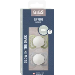 Bibs Pacifier Supreme Silicone Size 1 Sage Glow/Cloud Glow (2 stk)