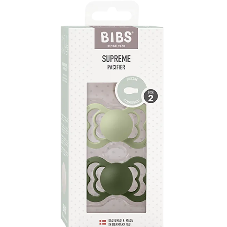 Bibs Pacifier Supreme Silicone Size 2 Sage/Hunter Green (2 stk)