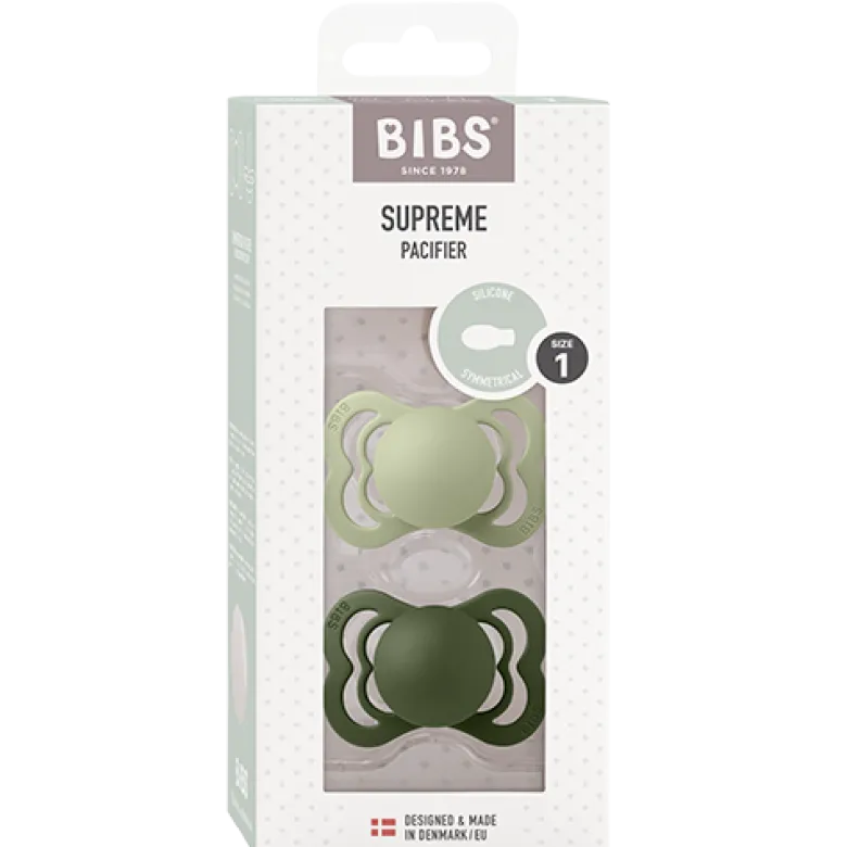 Bibs Pacifier Supreme Silicone Size 1 Sage/Hunter Green (2 stk)