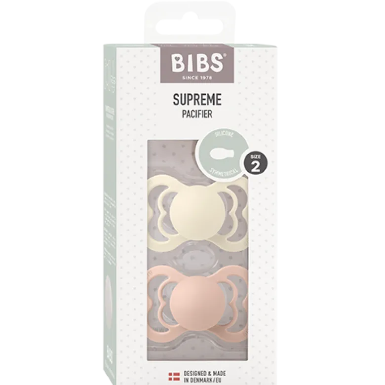 Bibs Pacifier Supreme Silicone Size 2 Ivory/Blush (2 stk)