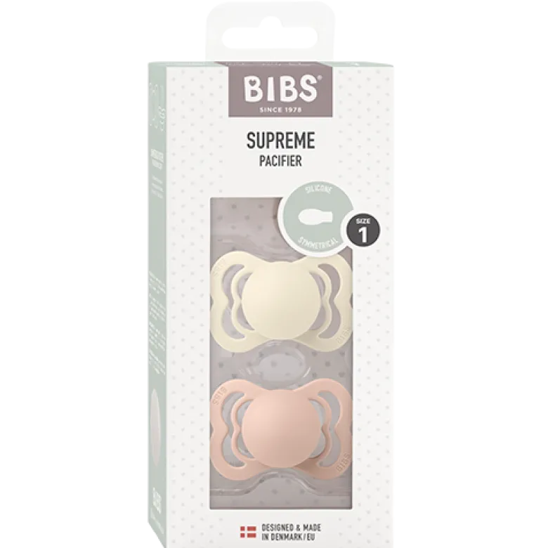Bibs Pacifier Supreme Silicone Size 1 Ivory/Blush (2 stk)