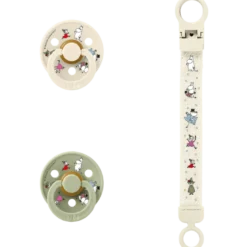 Bibs X Moomins Colour Pacifier & Loop Clip Gift Set Latex Size 2 Ivory/Sage (1 sæt)
