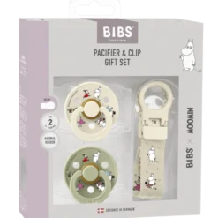 Bibs X Moomins Colour Pacifier & Loop Clip Gift Set Latex Size 2 Ivory/Sage (1 sæt)