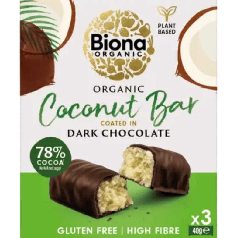 Biona Mørk Chokolade Kokos Bar Ø (3 x 40 g)