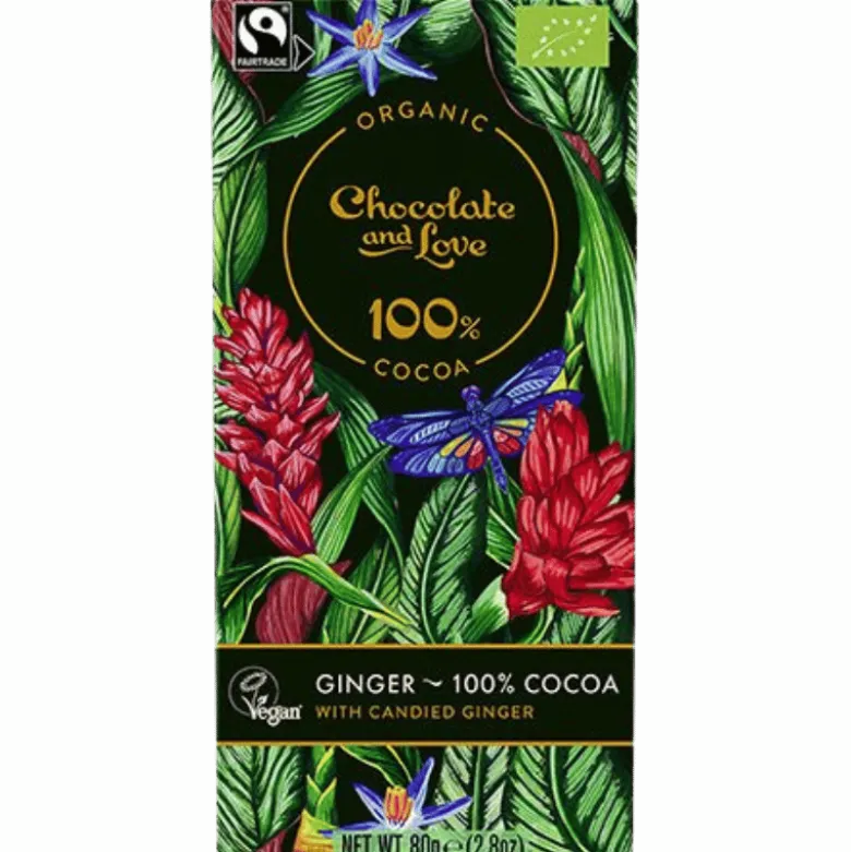 Chocolate And Love Fairtrade 100% Kakao Med Kandiseret Ingefær Ø (80 g)