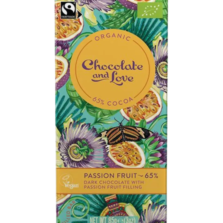 Chocolate And Love Fairtrade Mørk Chokolade Med Passionsfrugt Fyld Ø (85 g)