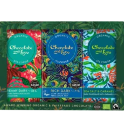 Chocolate and Love Gaveæske med Fairtrade plader chokolade Ø (3x80 g)
