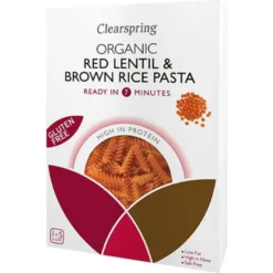 Clearspring Røde linser & brune ris fusilli Ø (250 g)