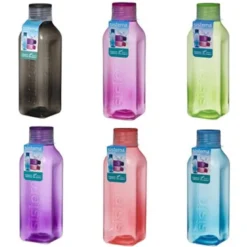Drikkedunk m. skruelåg 725 ml firkantet: lime, blå, pink, lilla, melon, sort