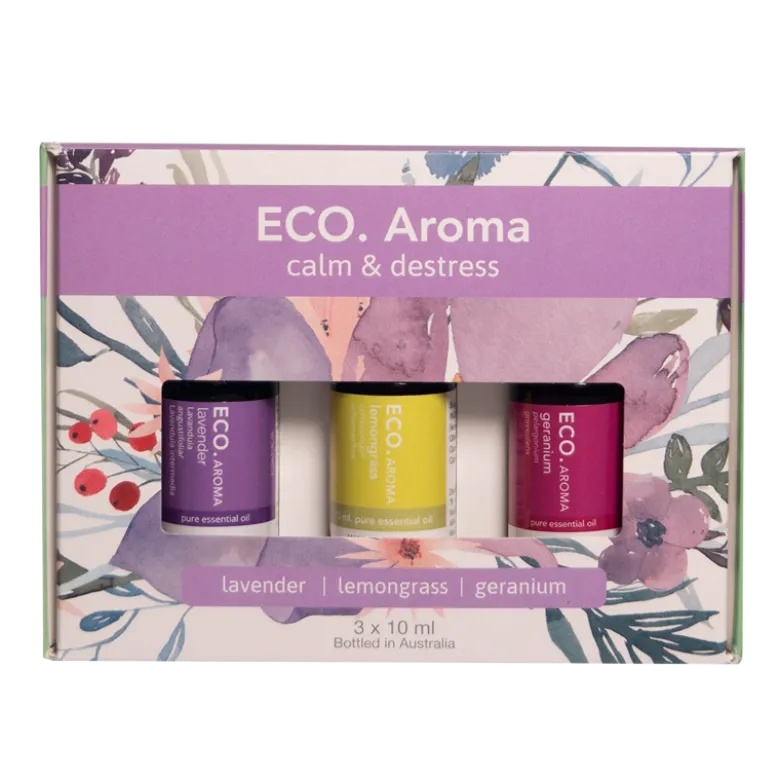 ECO. Aroma Calm & Destress Aroma Trio - Lavender, Geranium, Lemongrass (3x10 ml)