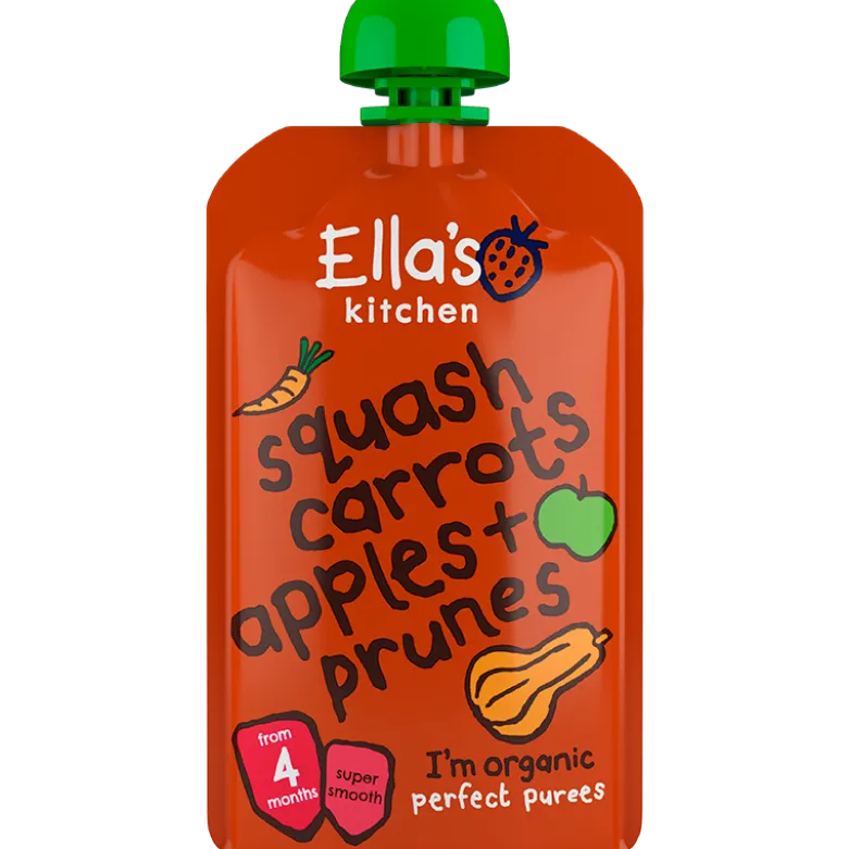 Ellas Kitchen Babymos Butternutgræskar/Squash/Gulerod æble/Sveske Ø 4 Mdr (120 gr)