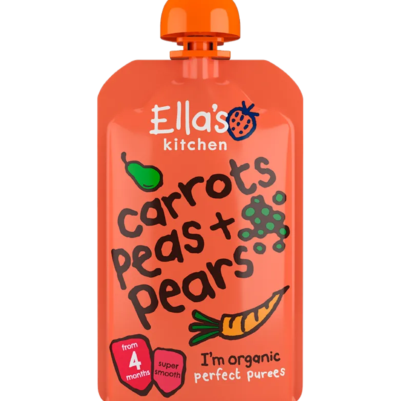 Ellas Kitchen Babymos Gulerod/Ærter/Pære Ø 4 Mdr (120 gr)
