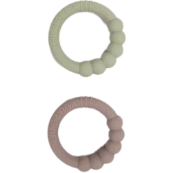 Filibabba Bidering I Silikone Warm Grey & Oil Green (2 stk)