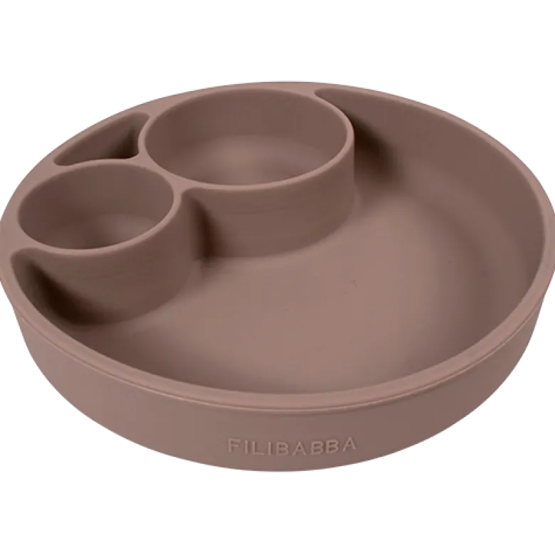Filibabba Silikone Tallerken Ruminddelt Warm Grey (1 stk)