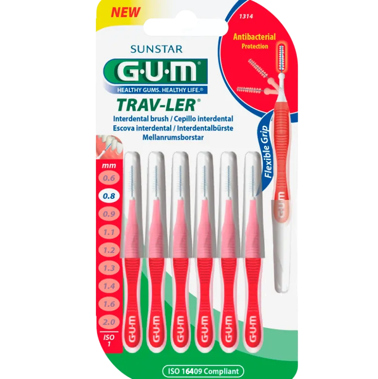 GUM Mellemrumsbørster TravLer Passage 0,8 (ISO 1) (6 stk)