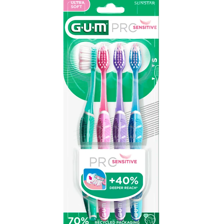 GUM Sensitive Pro Tandbørster Ultra Blød ass. Farver (4 stk)