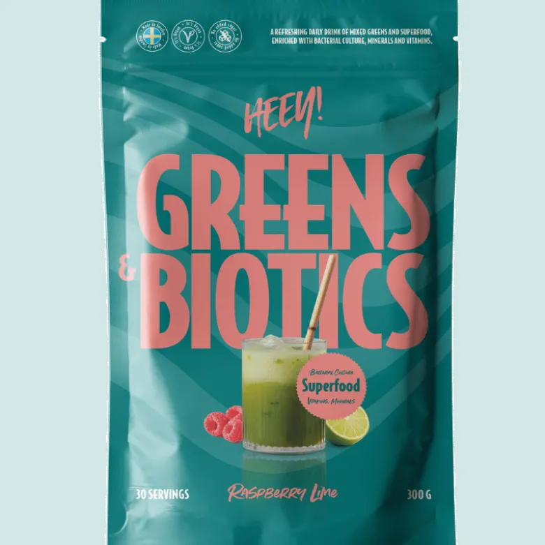 Heey! Greens & Biotics + Probiotics Raspberry Lime (300 g)
